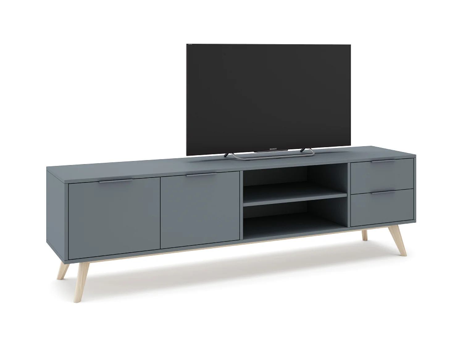 Meuble TV 2 deuren en 2 laden met bovenste planken 180x53 cm