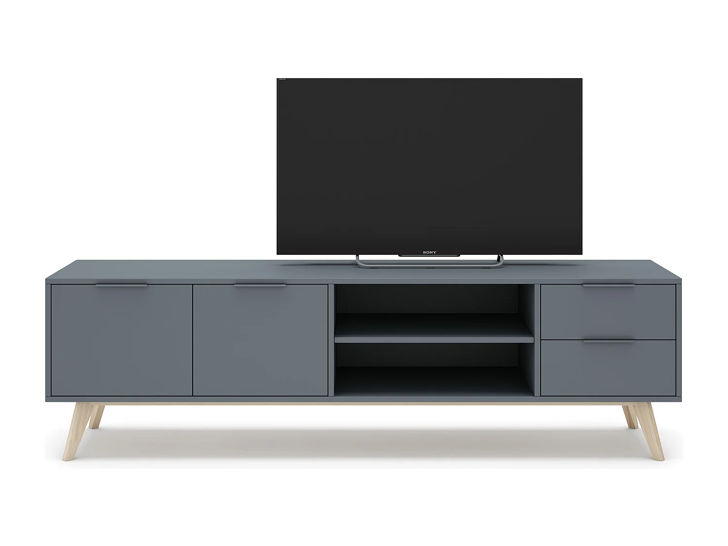 Mueble TV 2 puertas y 2 cajones con baldas abiertas 180x53 cm