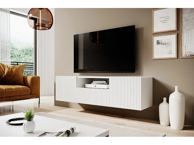 Mueble TV suspendido con 2 puertas y 1 cajón blanco 150x45 cm