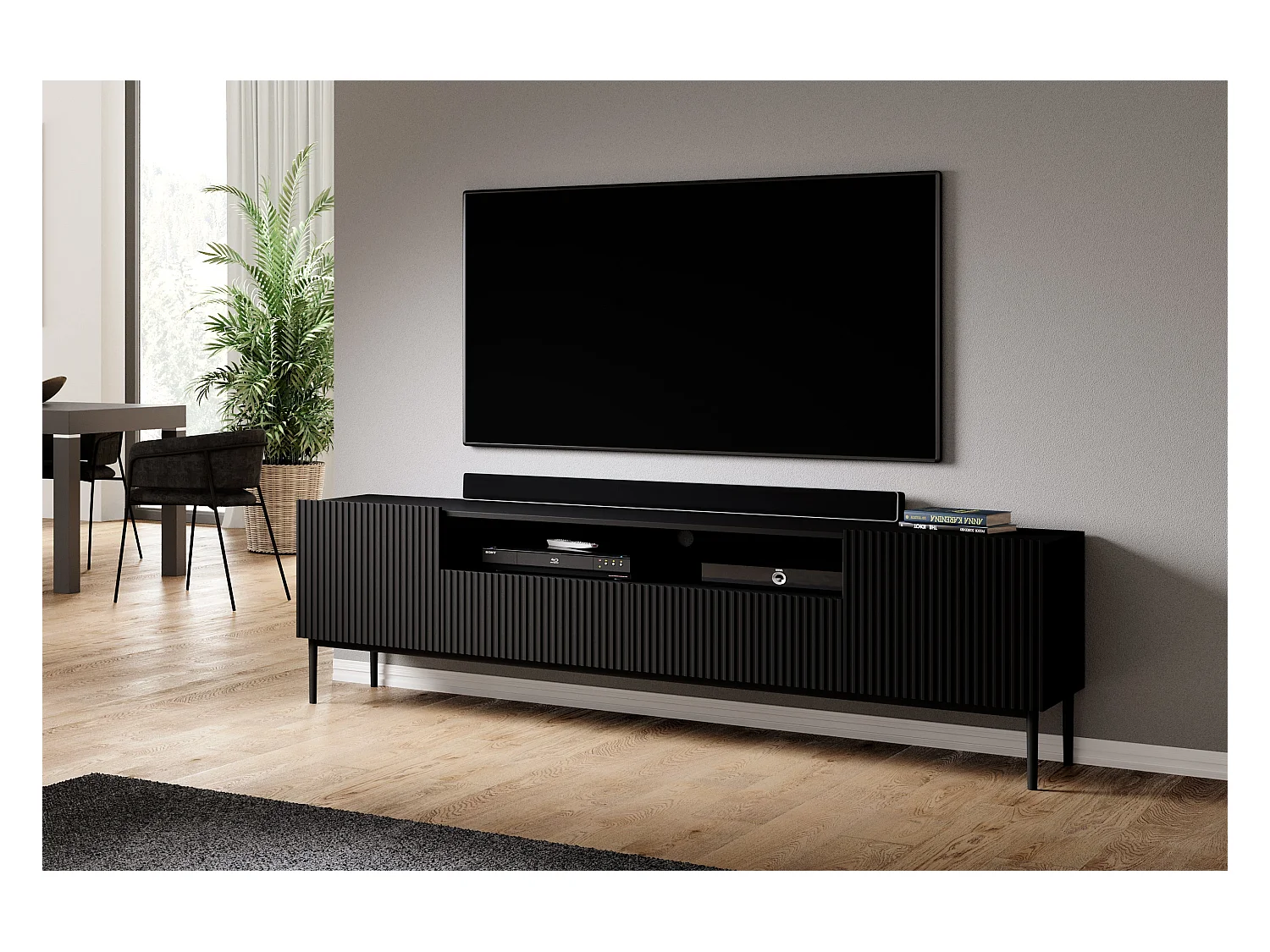 Mobile tv 2 ante e 2 cassetti con piede in metallo nero 200x45 cm