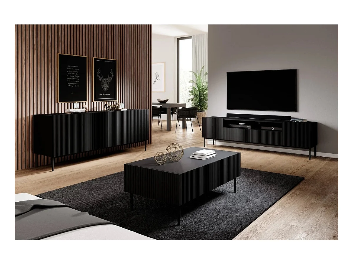 Mobile tv 2 ante e 2 cassetti con piede in metallo nero 200x45 cm