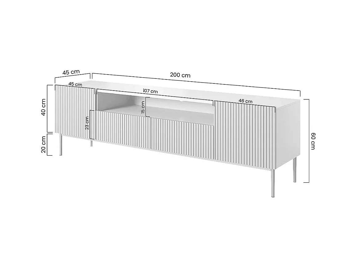 Mobile tv 2 ante e 2 cassetti con piede in metallo nero 200x45 cm