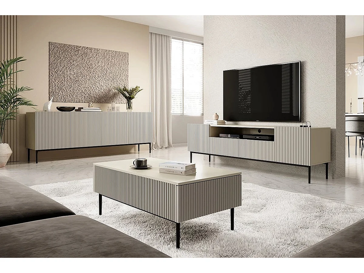 Cashmere TV-meubel met 2 deuren en 2 lades met zwart metalen voet 200x45 cm