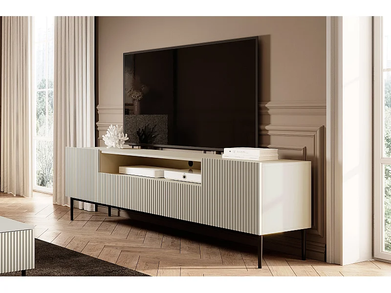 Cashmere TV-meubel met 2 deuren en 2 lades met zwart metalen voet 200x45 cm