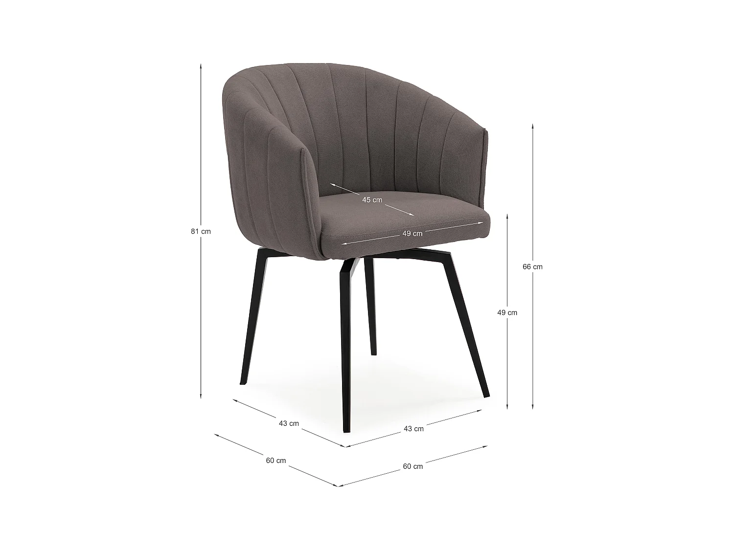 Fauteuil avec structure et pieds en métal 60x60 h81 cm