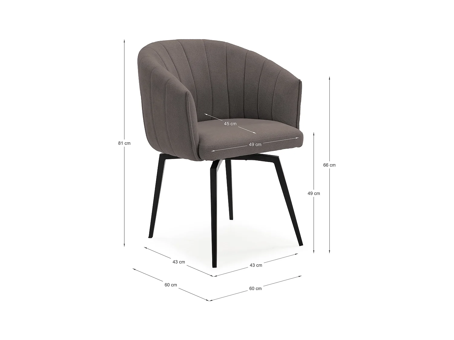 Fauteuil met structuur en poten in metaal 60x60 h81 cm