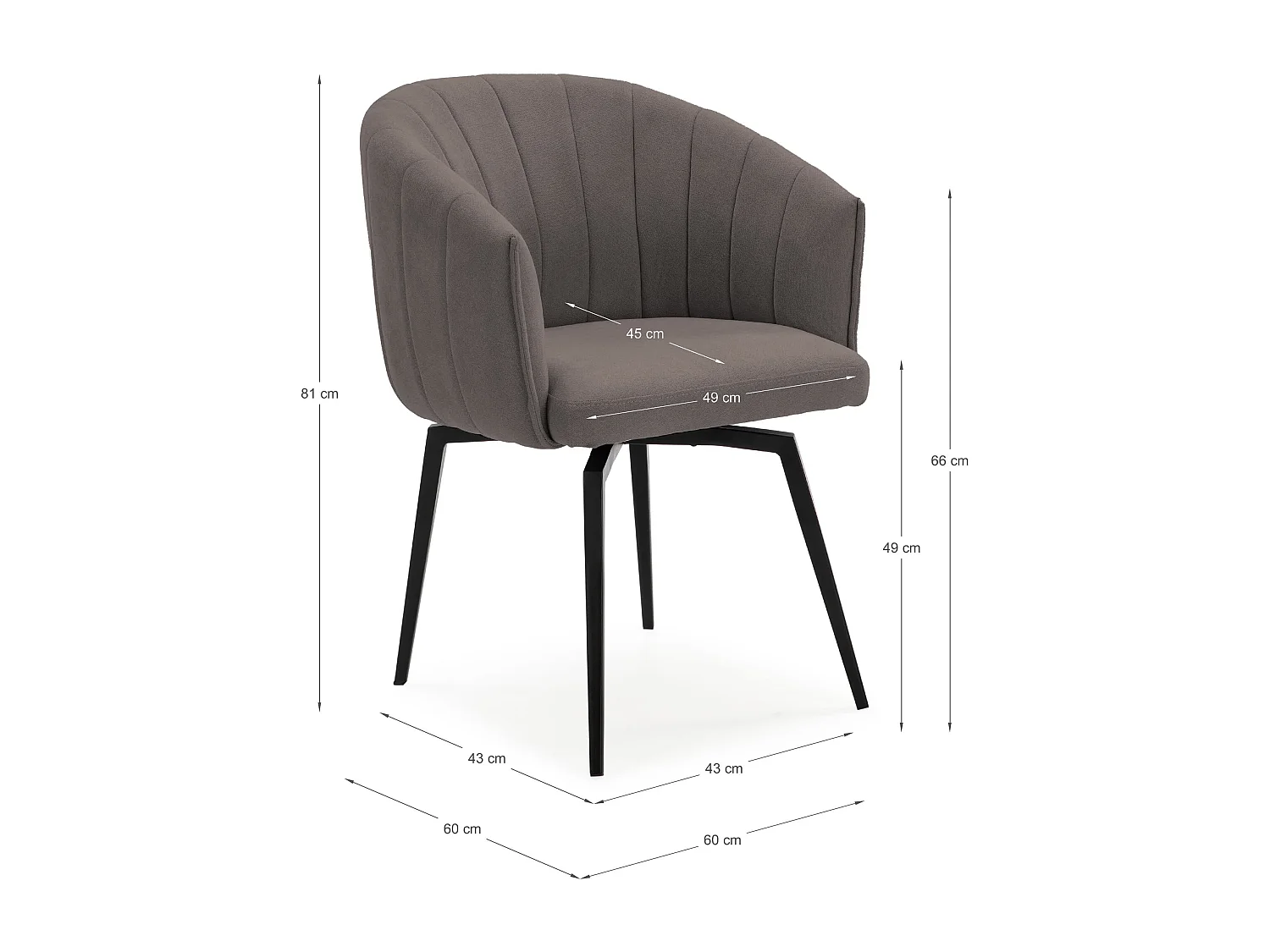 Fauteuil met structuur en poten in metaal 60x60 h81 cm