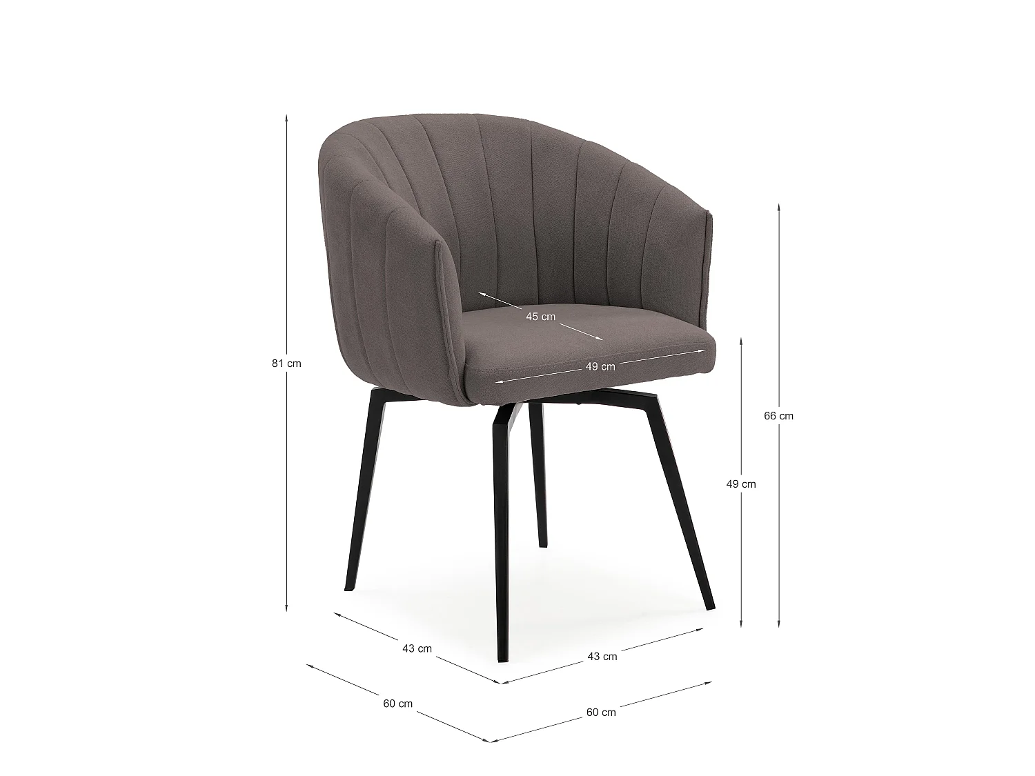 Fauteuil met structuur en poten in metaal 60x60 h81 cm