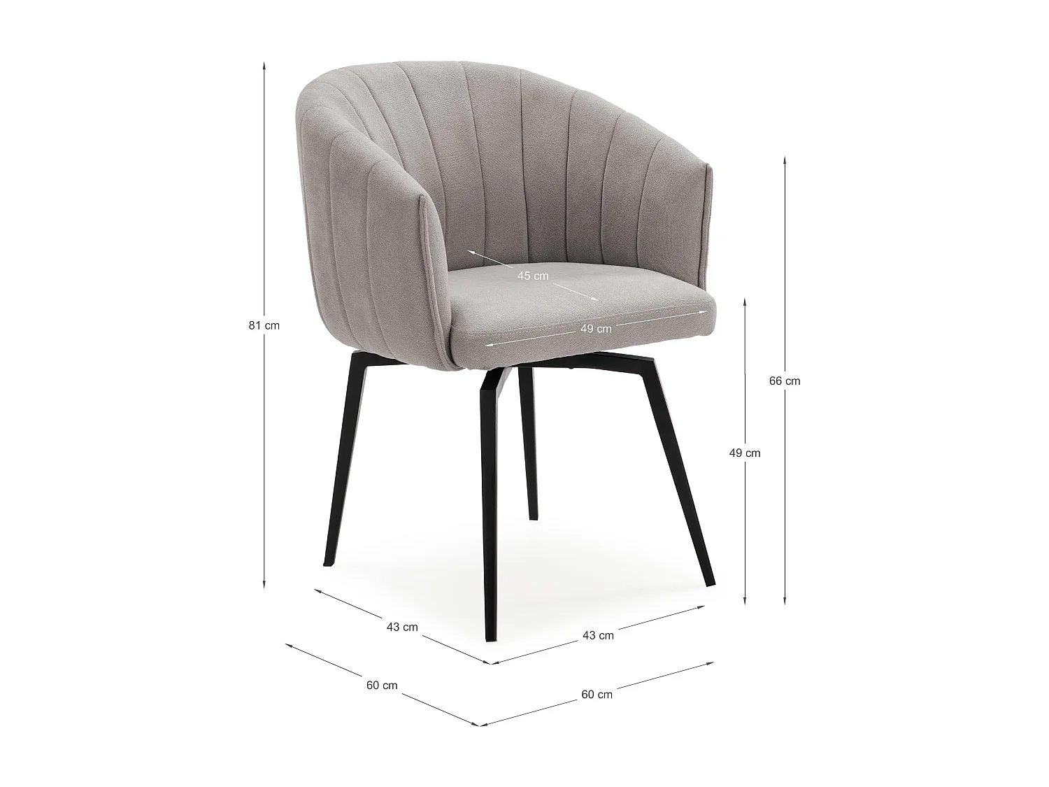 Fauteuil met structuur en poten in metaal 60x60 h81 cm