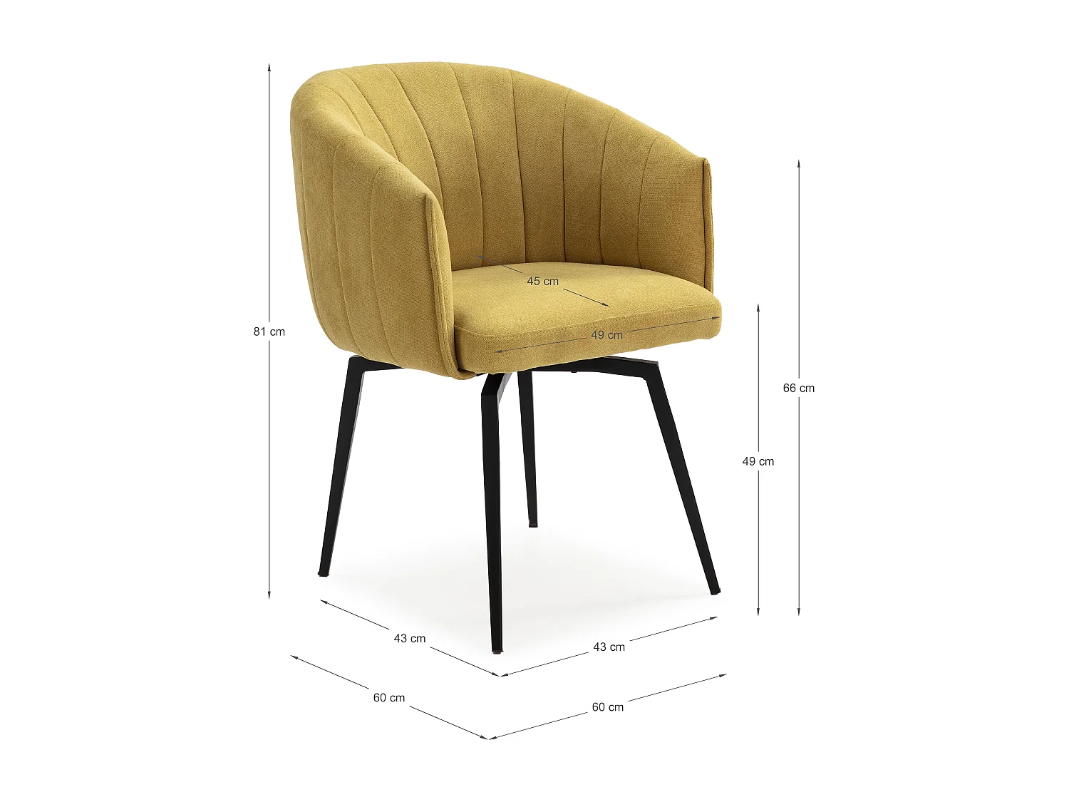 Fauteuil met structuur en poten in metaal 60x60 h81 cm