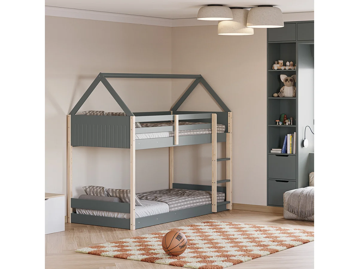 Lits superposés Montessori couchages 90x190 cm en forme de maison - OSCAR