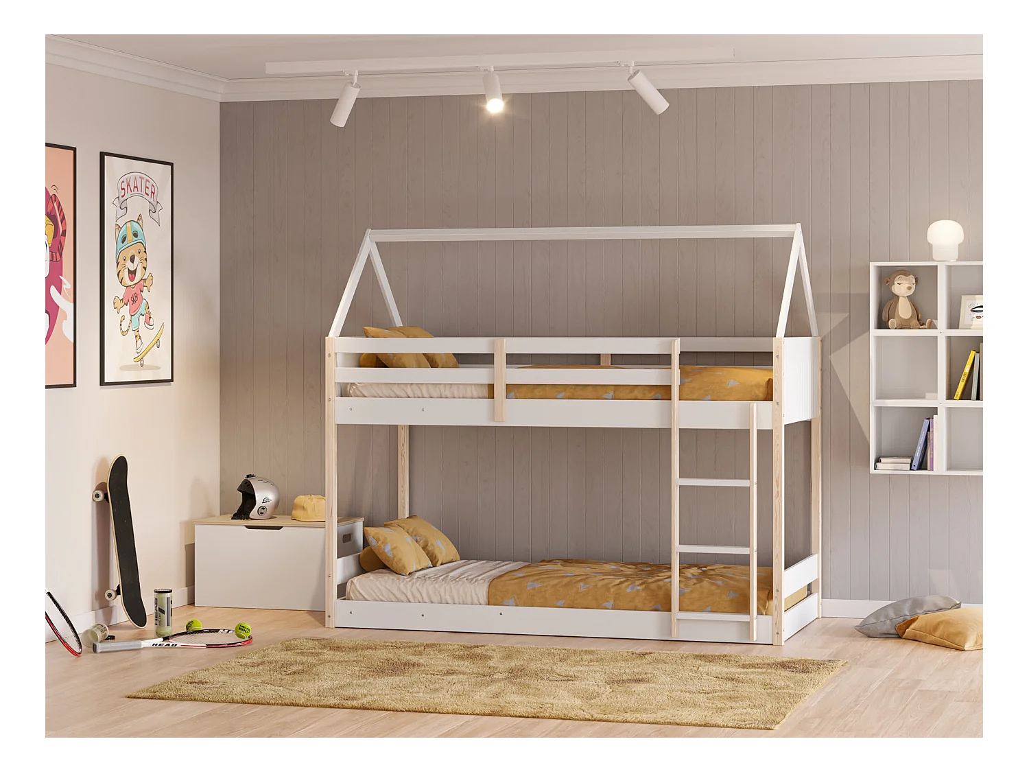 Lits superposés Montessori couchages 90x190 cm en forme de maison - OSCAR