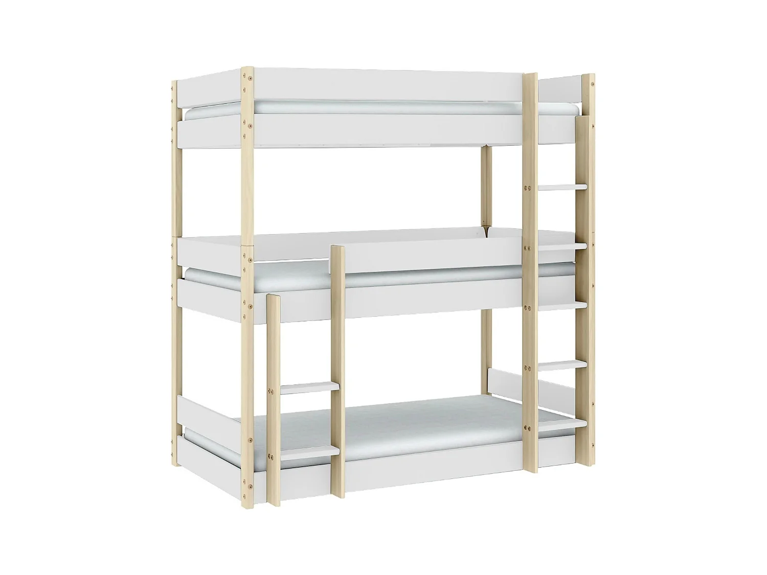 Lits superposés couchages 90x190 cm décor blanc laqué et bois clair ÉLIA