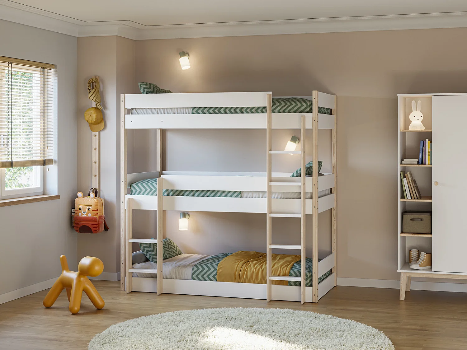 Litera infantil de tres plantas blanca 200x197 cm