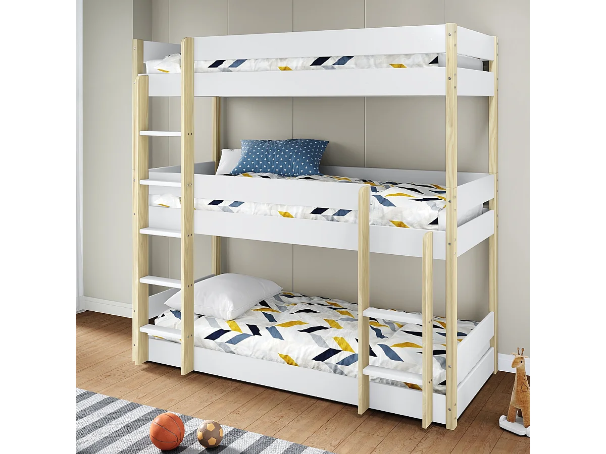 Letto a castello per bambini a tre piani bianco 200x197 cm