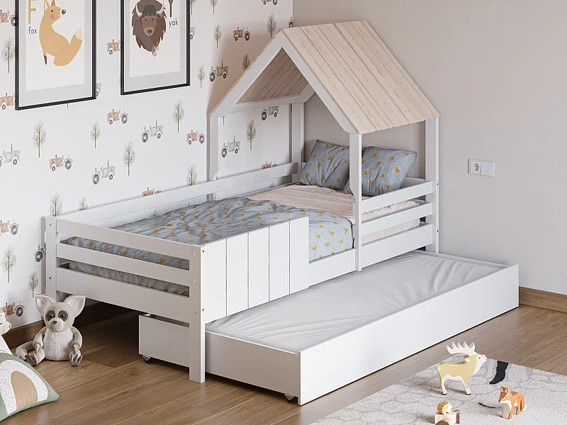 Lit superposé forme maison blanche 201x114 cm