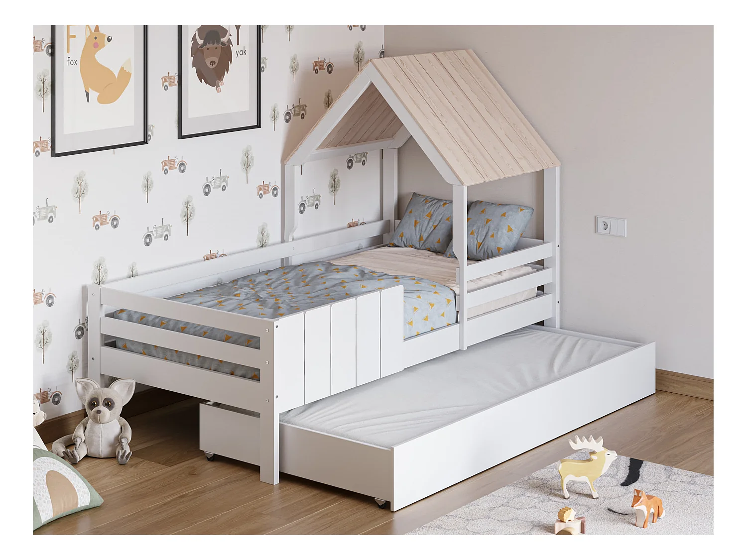 Lit superposé forme maison blanche 201x114 cm