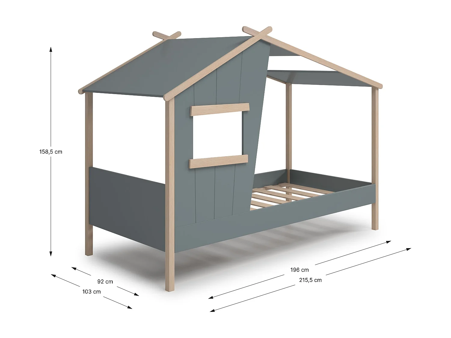 Lit cabane avec toit et fenêtre 90x190 cm MARIA