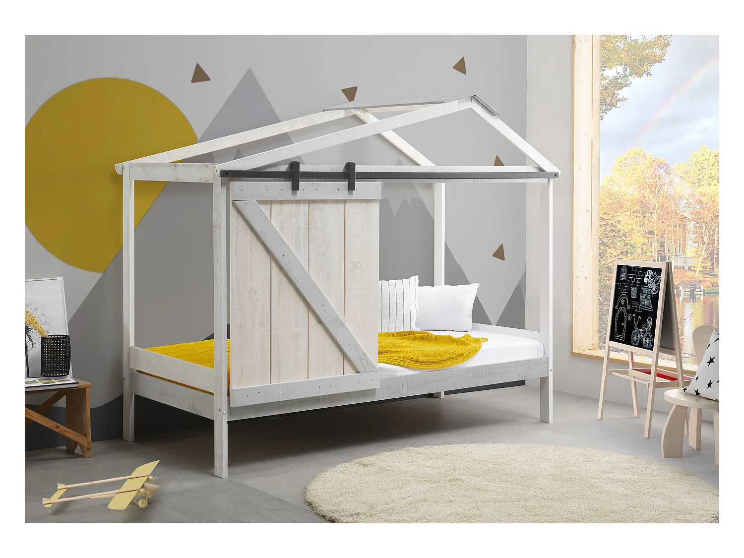 Lit style maison gris 208x183 cm