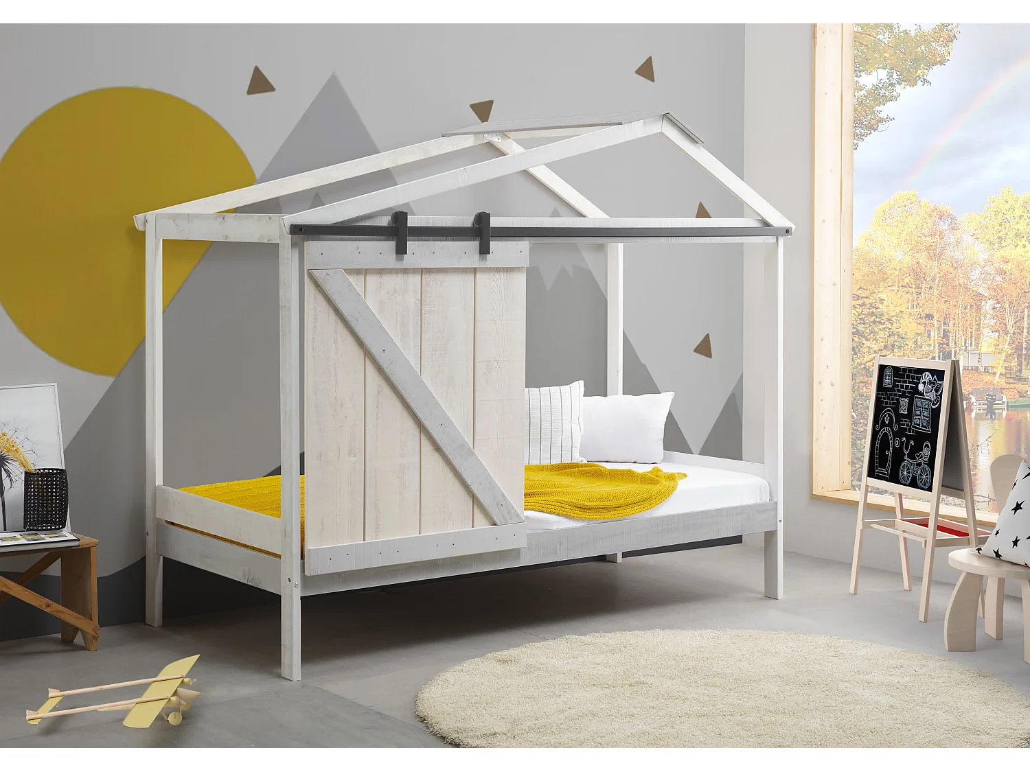 Lit style maison gris 208x183 cm