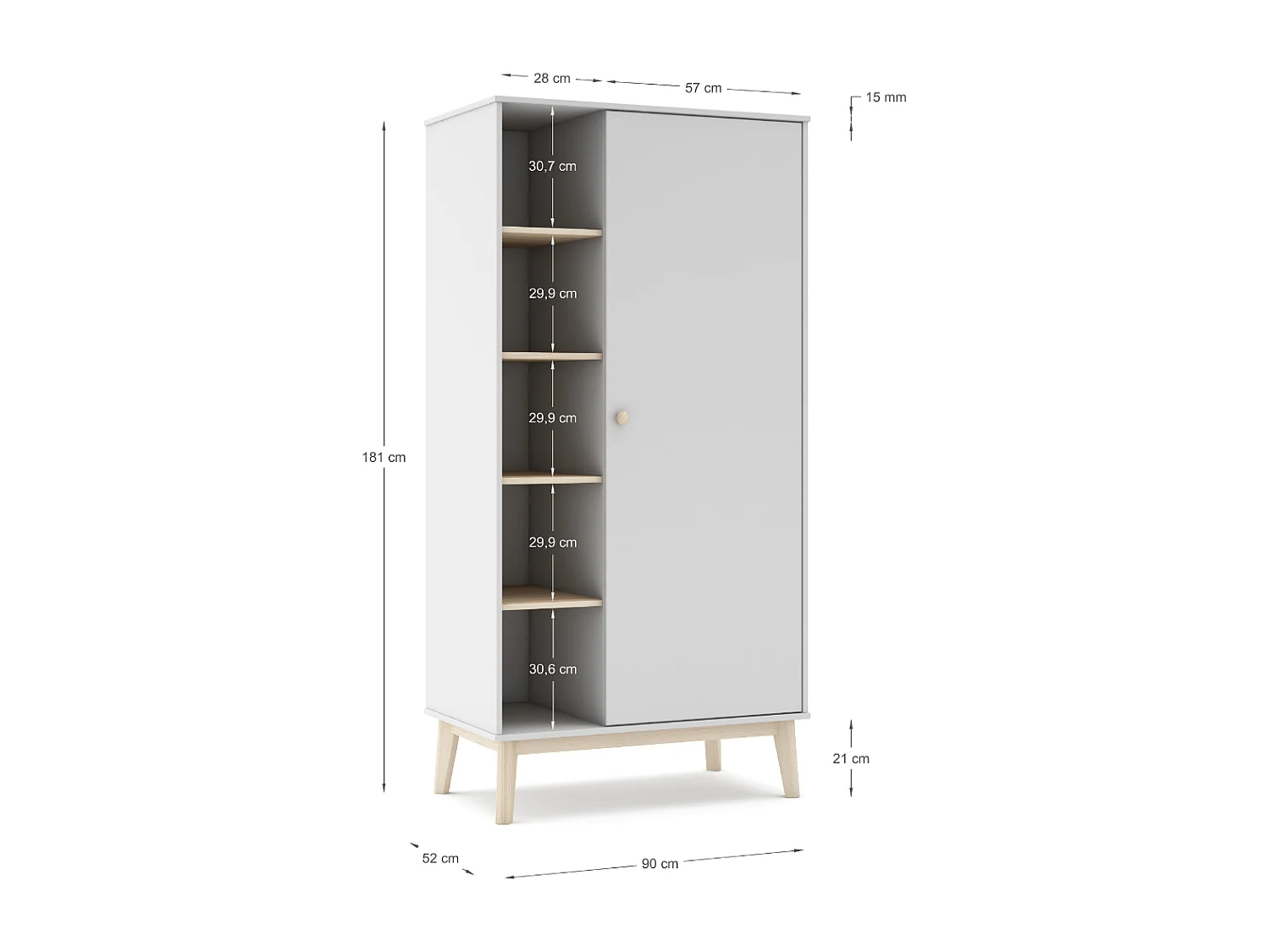 Armoire 1 porte et 5 niches ouvertes H181 cm - SIMON