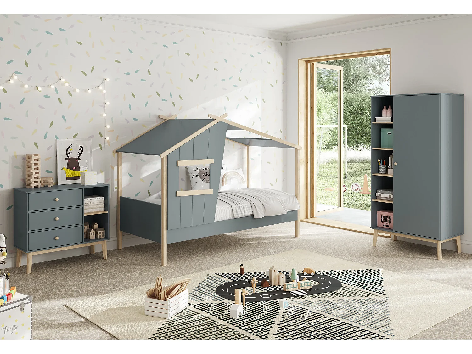 Armoire 1 porte et 5 niches ouvertes H181 cm - SIMON