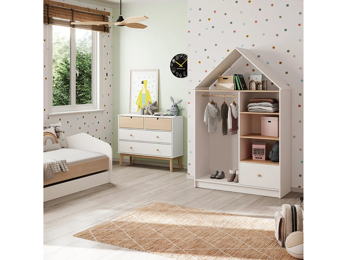 Dressing ouvert 3 niches, 1 tiroir et 1 penderie H180 cm - LÉONIE