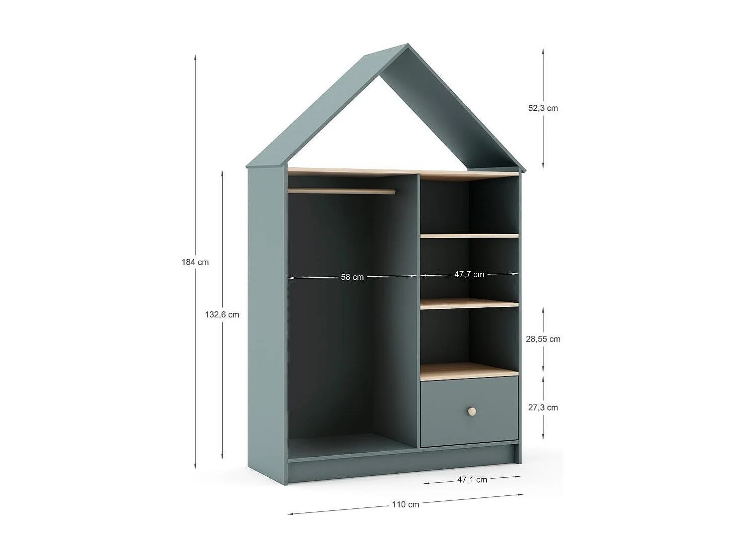 Dressing ouvert 3 niches, 1 tiroir et 1 penderie H180 cm - LÉONIE