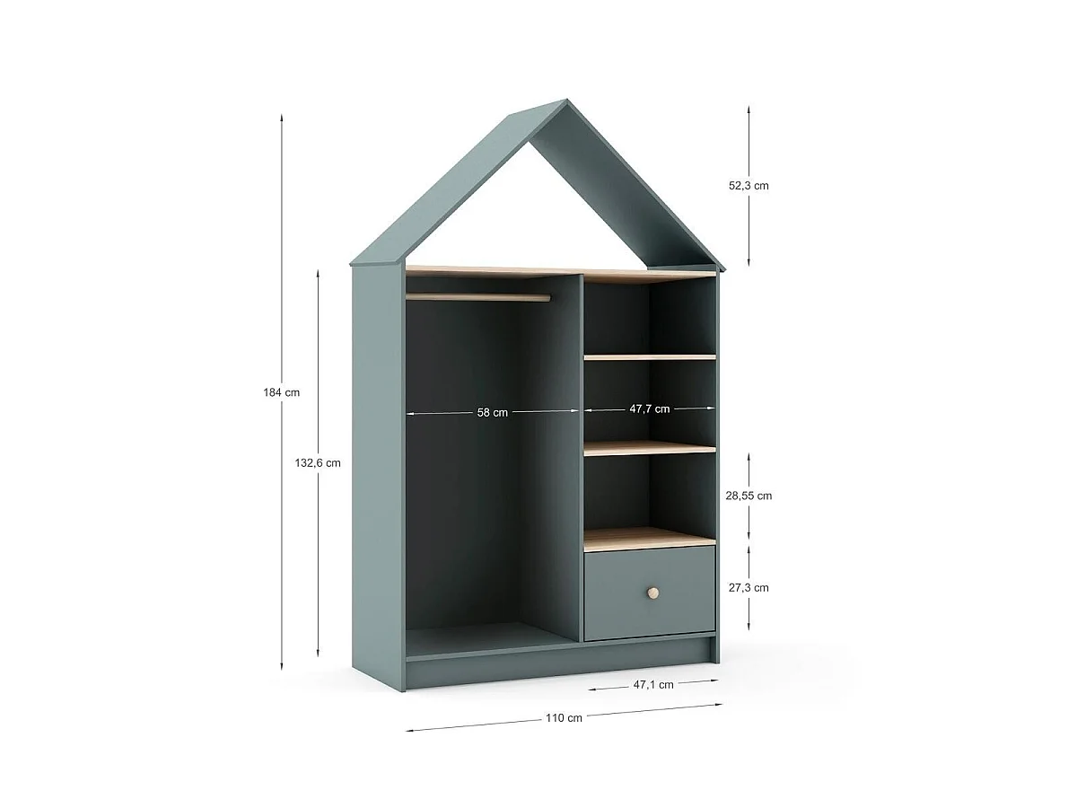 Dressing ouvert 3 niches, 1 tiroir et 1 penderie H180 cm LEONIE