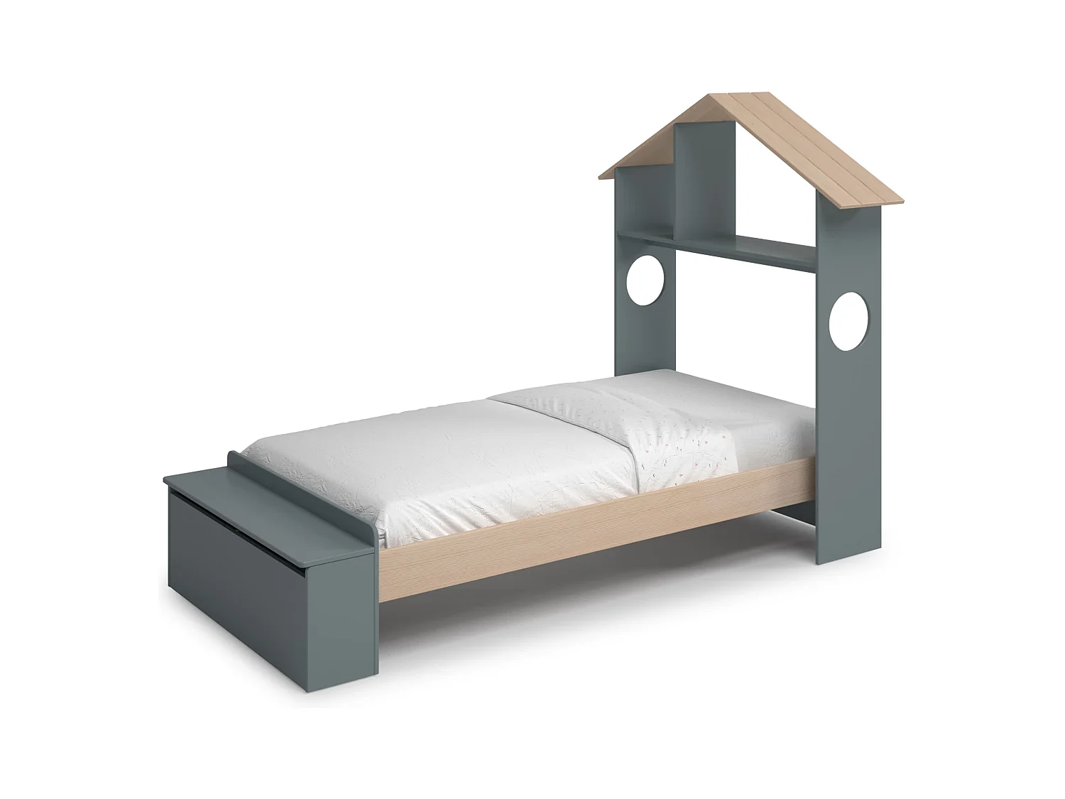 Cama individual con estante y baúl 216,5x153 cm