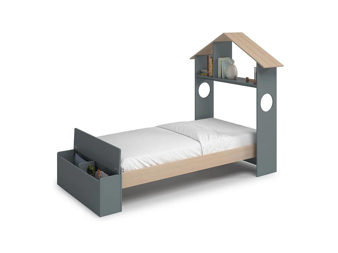 Cama individual con estante y baúl 216,5x153 cm