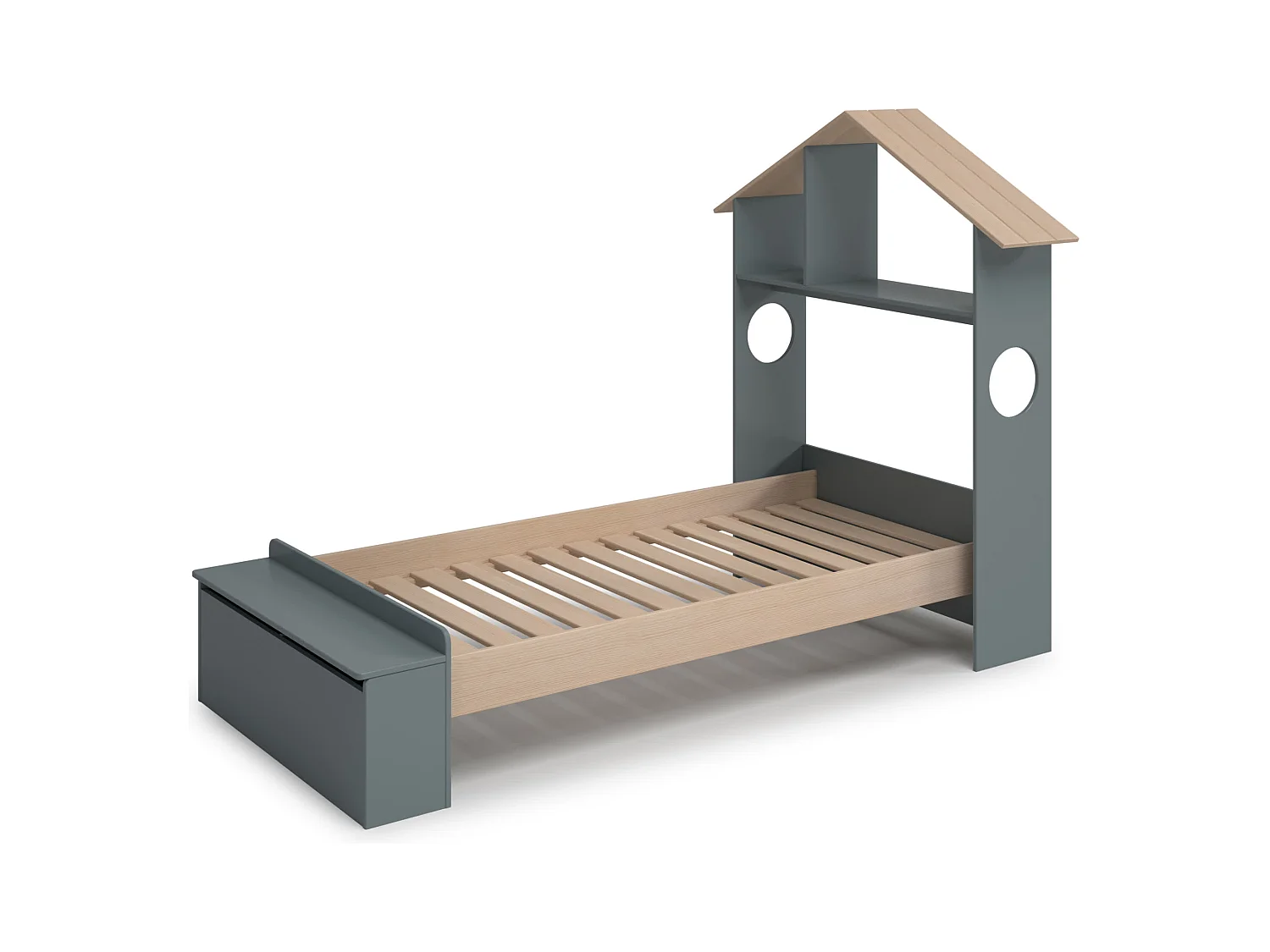 Cama individual con estante y baúl 216,5x153 cm