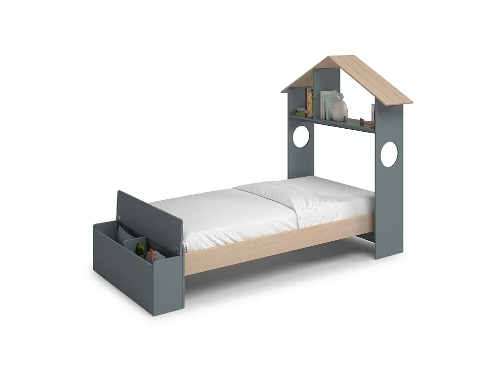 Lit simple avec étagère et coffre de rangement 216,5x153 cm