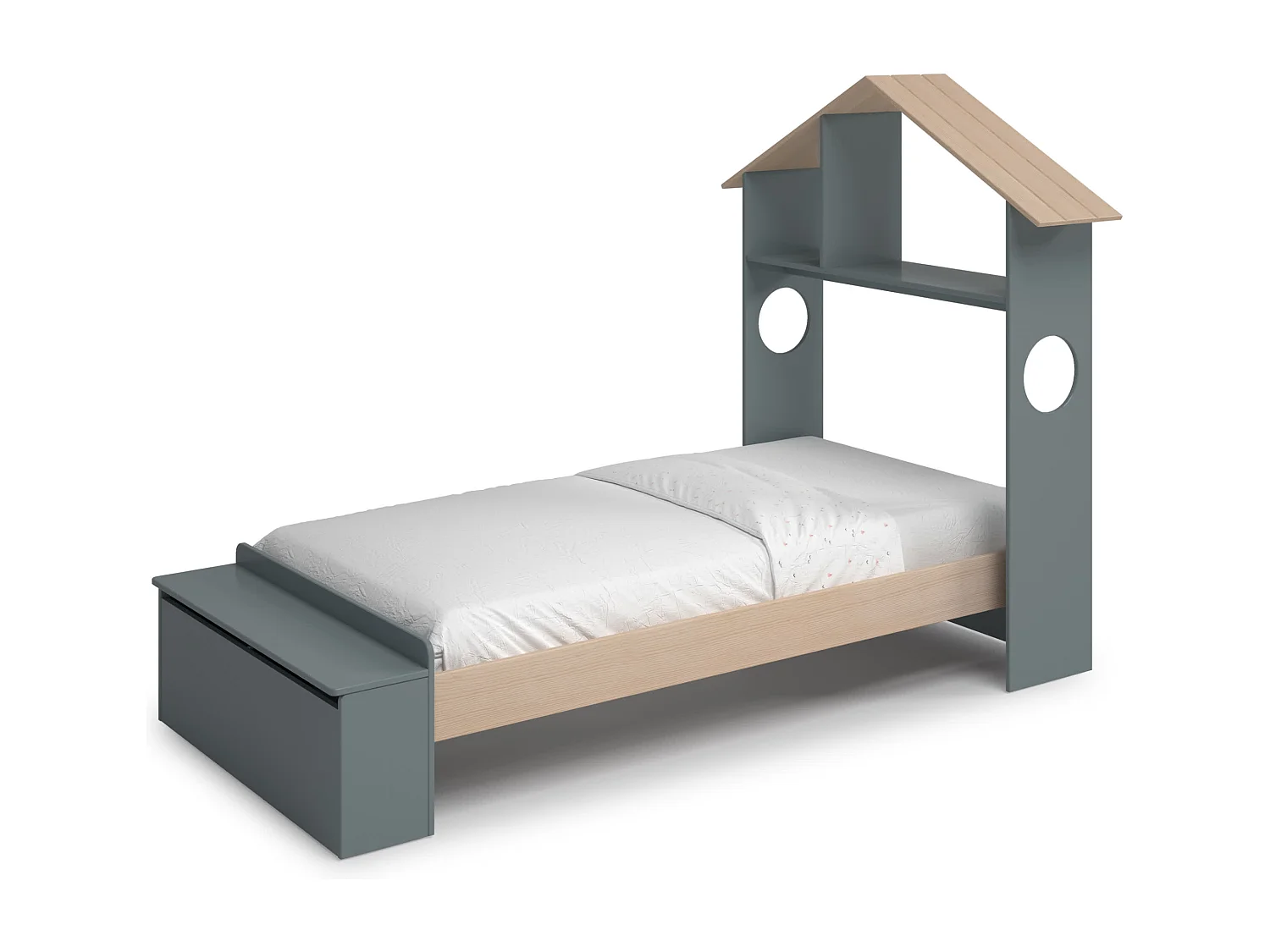 Letto singolo con mensola e baule porta oggetti 216.5x153 cm