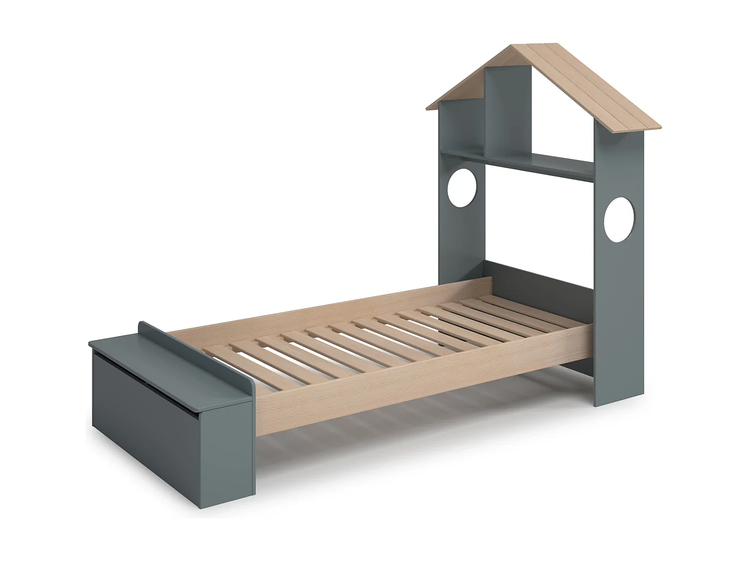 Letto singolo con mensola e baule porta oggetti 216.5x153 cm