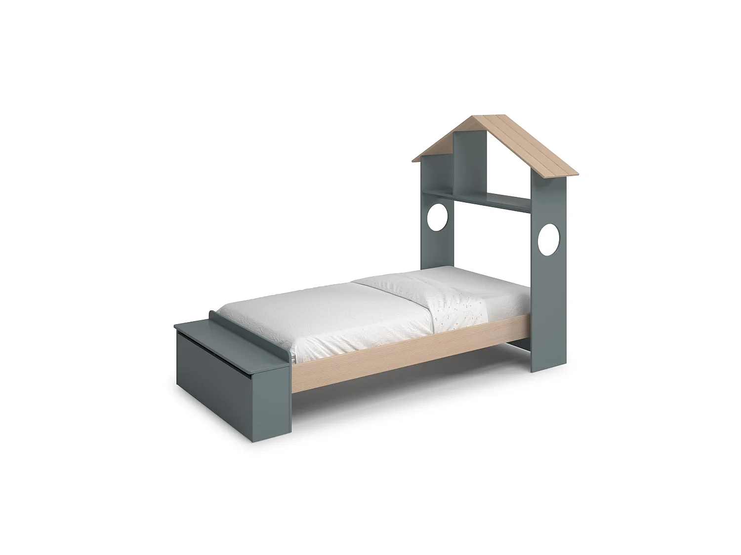 Lit simple avec étagère et coffre de rangement 216,5x153 cm