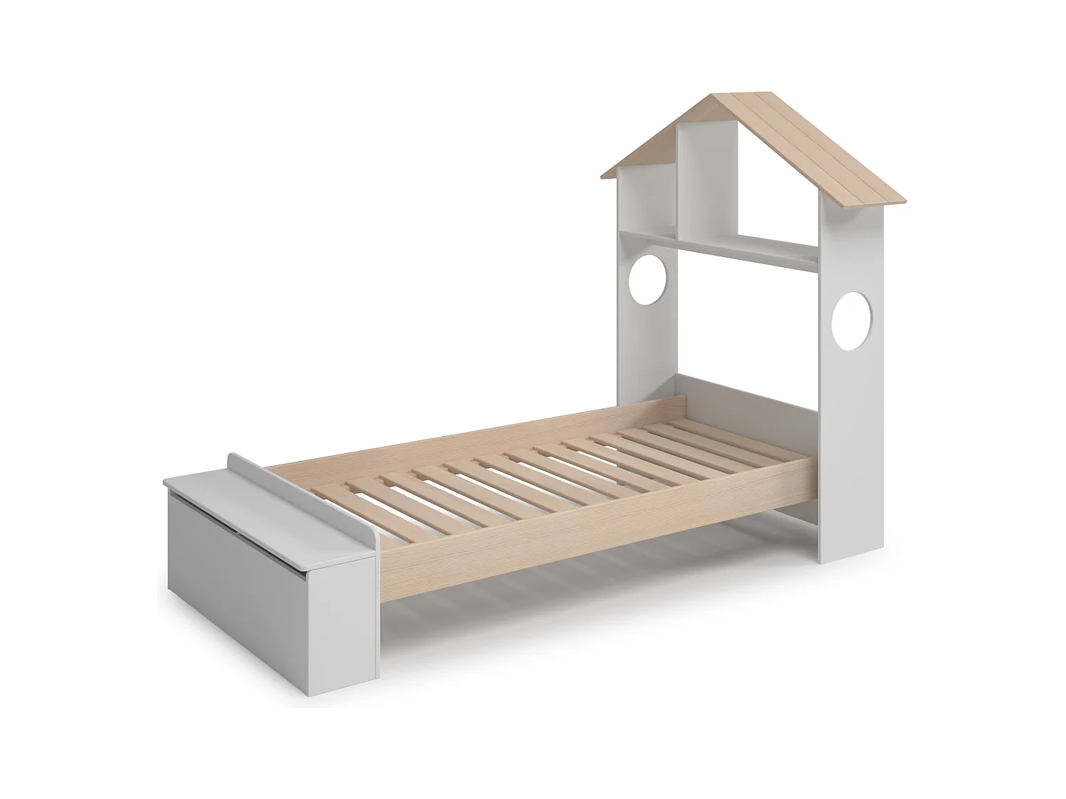 Cama individual con estante y baúl 216,5x153 cm