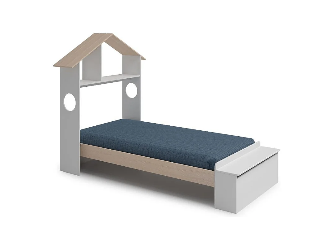 Cama individual con estante y baúl 216,5x153 cm