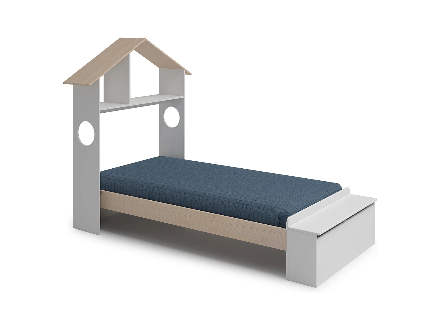 Lit simple avec étagère et coffre de rangement 216,5x153 cm