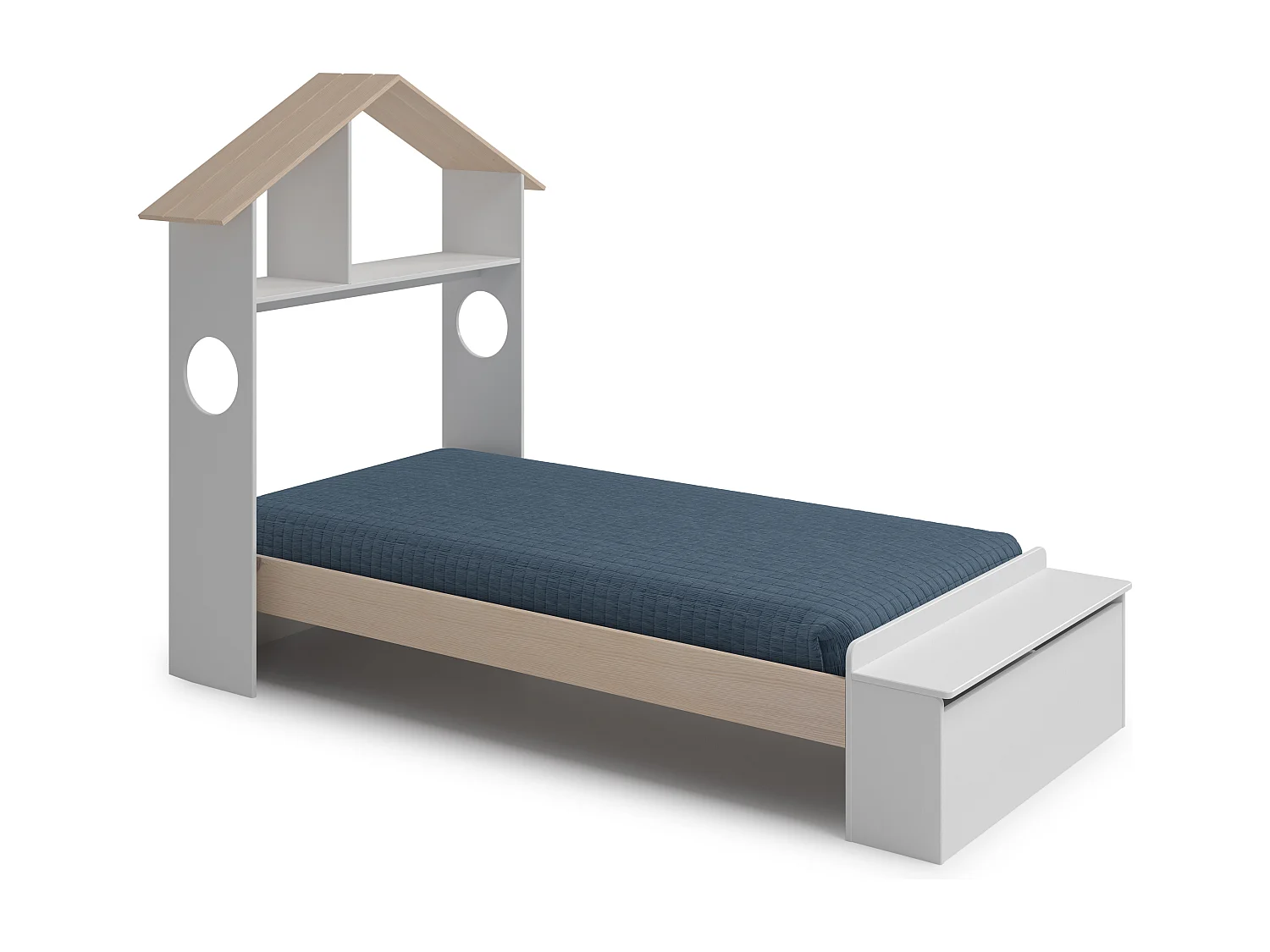 Lit simple avec étagère et coffre de rangement 216,5x153 cm