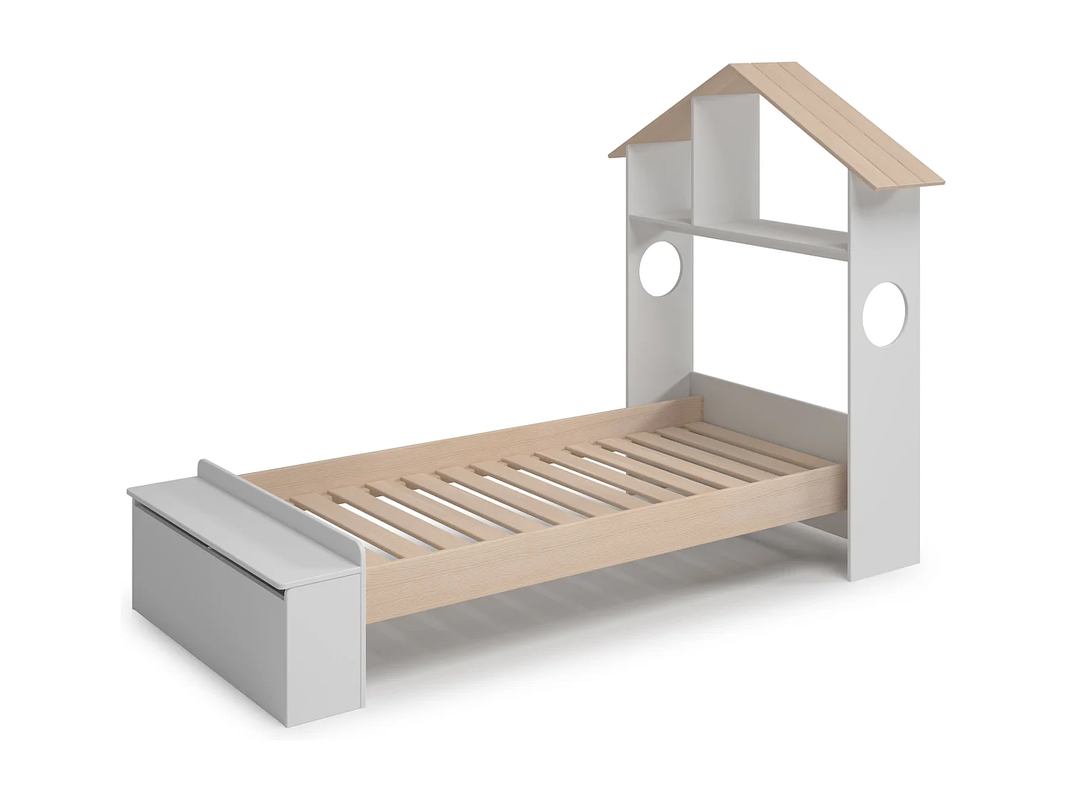 Lit simple avec étagère et coffre de rangement 216,5x153 cm