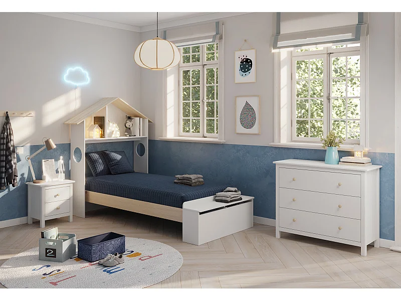 Lit simple avec étagère et coffre de rangement 216,5x153 cm