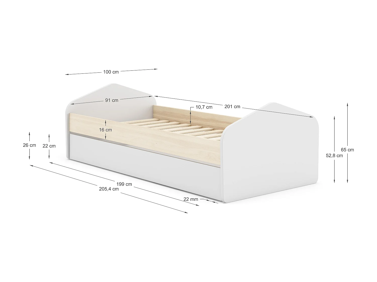 Verlicht eenvoudig met uittrekbare lade 205x100 cm