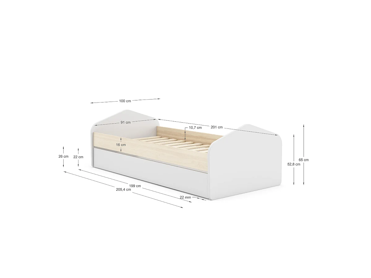 Individueel bed met extra vak 205x100 cm