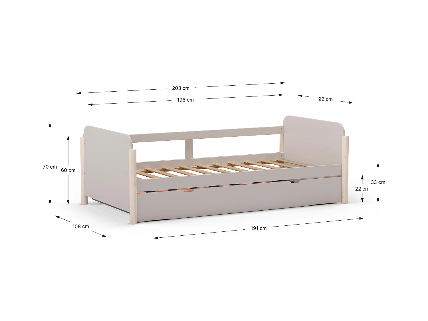 Doppio letto a ponte estraibile 203x108 cm