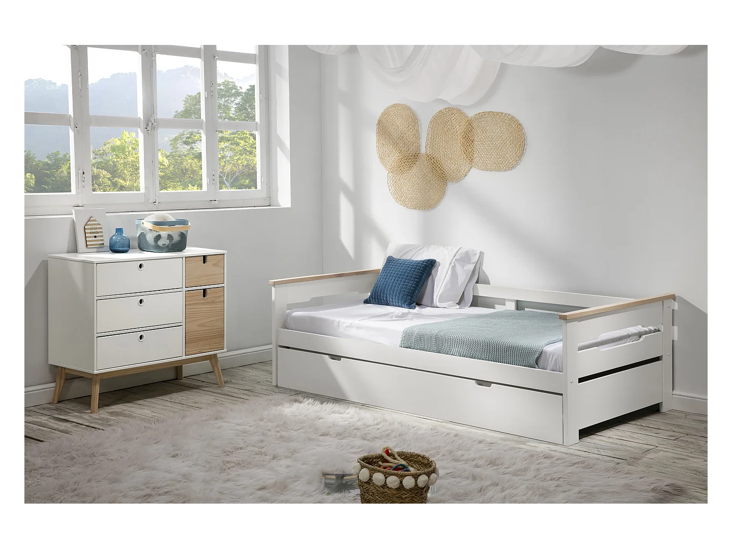 Doppio letto a ponte estraibile bianco 199x105 cm