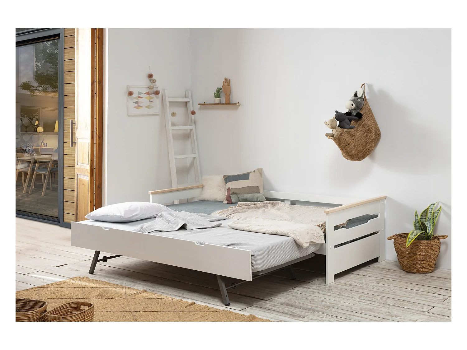 Doppio letto a ponte estraibile bianco 199x105 cm