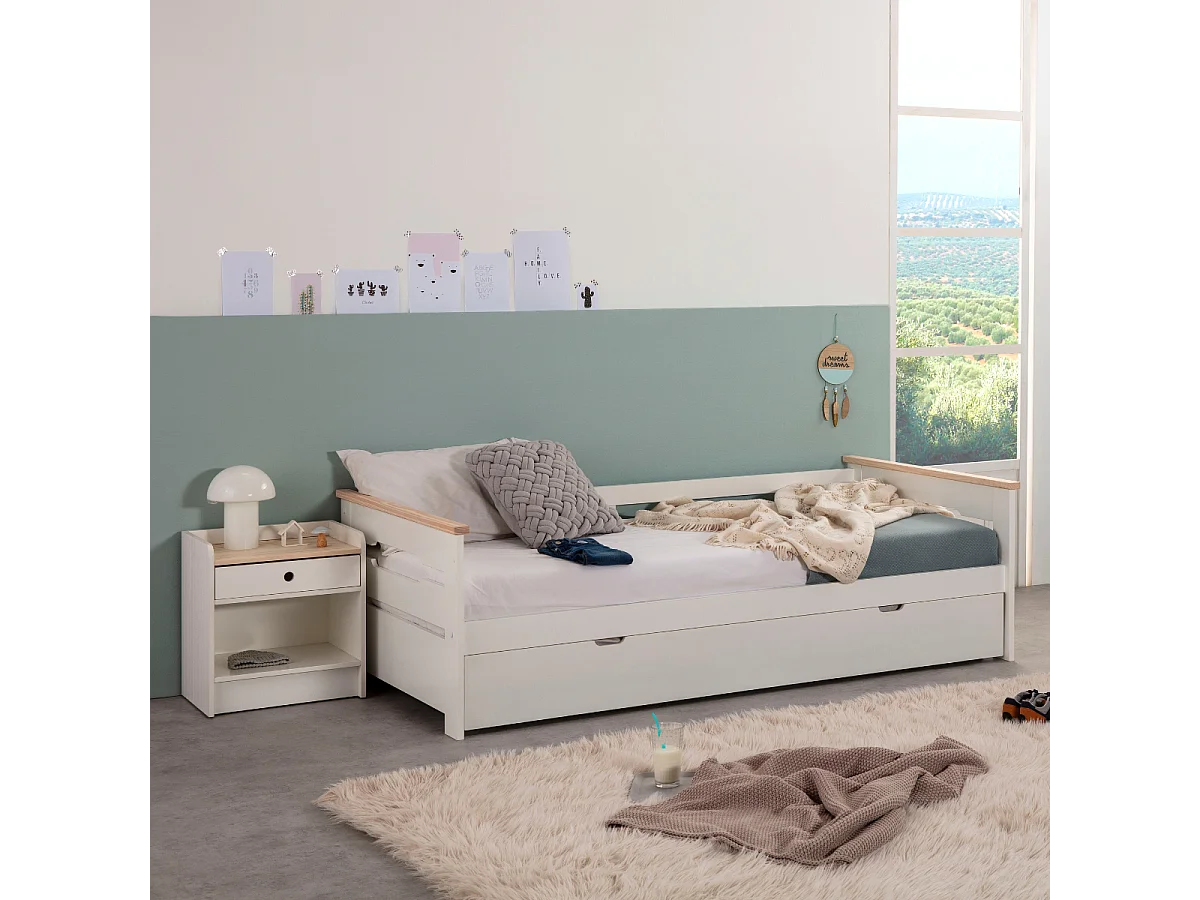 Lit pont gigogne double blanc 199x105 cm