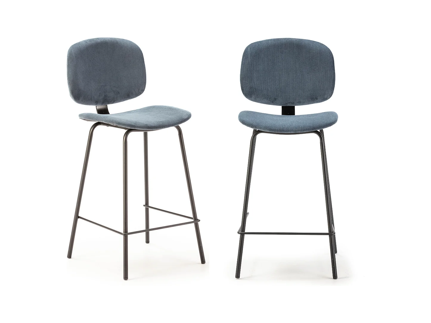 Lot de 2 tabourets en velours côtelé avec pieds en métal noir H65 cm - ARUS