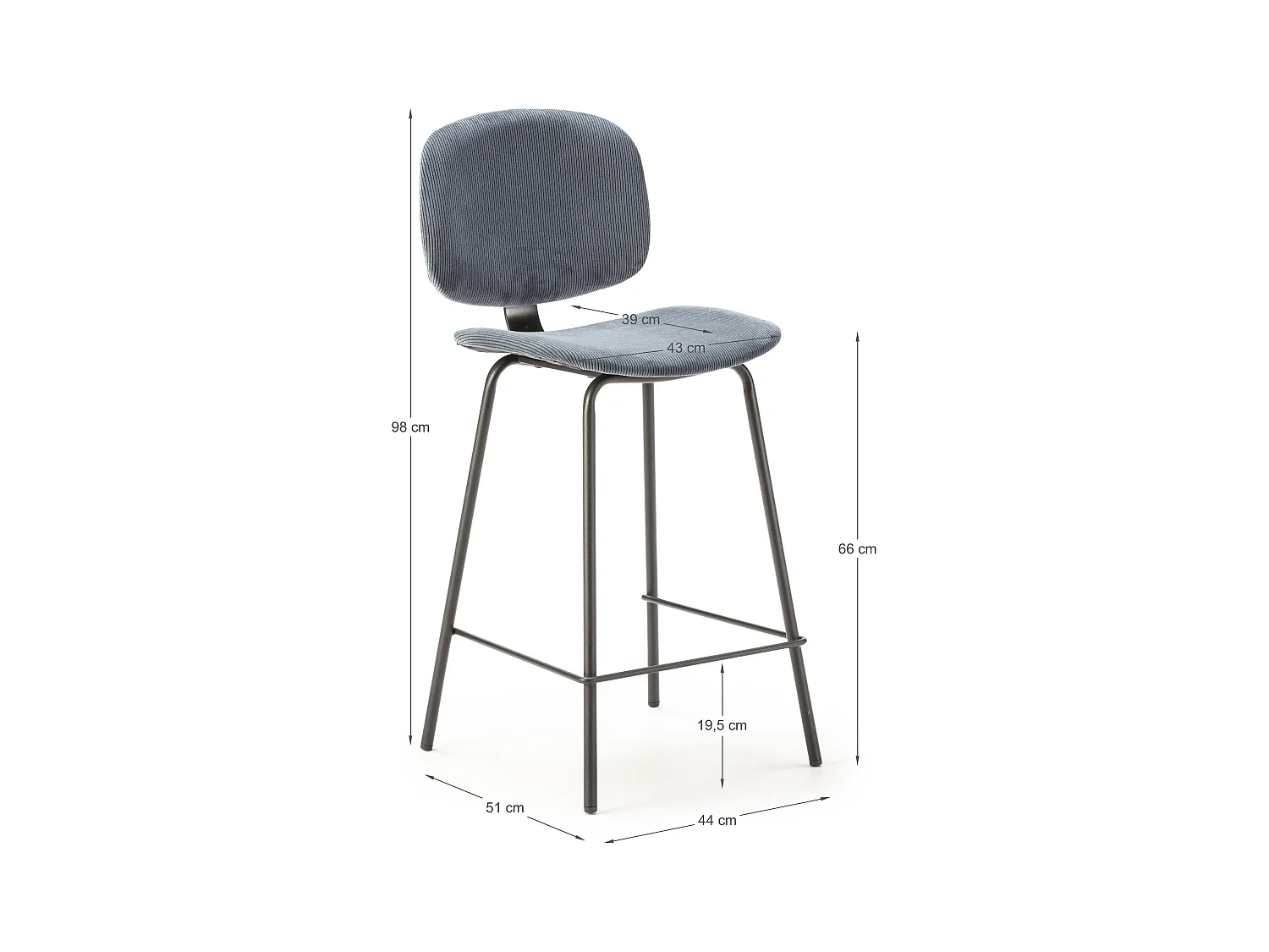 Lot de 2 tabourets en velours côtelé avec pieds en métal noir H65 cm - ARUS